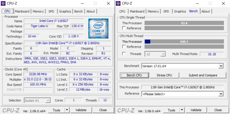 CPU-Z test results