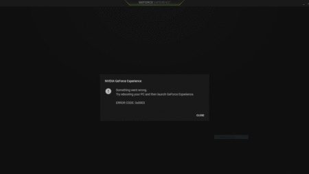 Nvidia GeForce Experience Error Code 0x0003 message