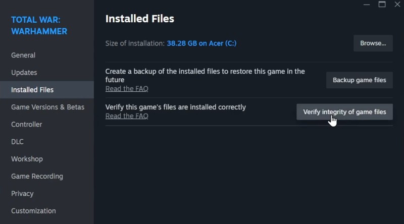 Verify Integrity Of Game Files on Steam.