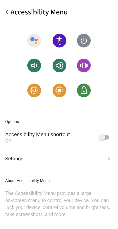 Screenshot of Accessibility Menu.