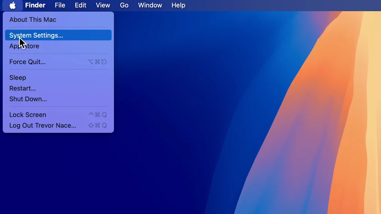 Tap Apple icon and open System Settings on Mac.