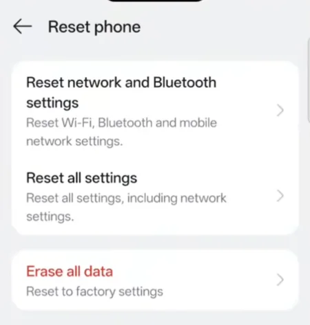 Android - Reset Network & Bluetooth Settings
