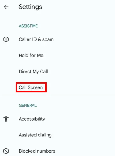 Choose this Call Screen option in Settings.
