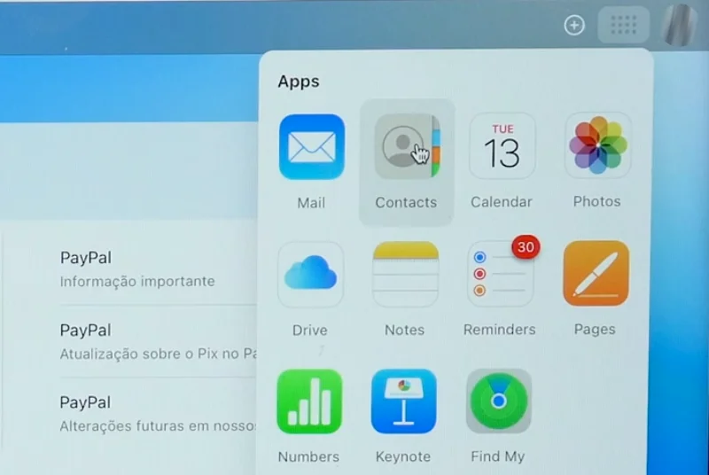 Clicking Contacts app in iCloud.com.