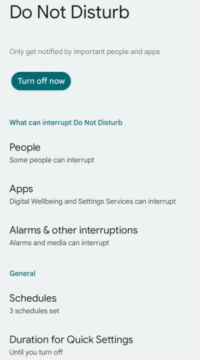 Do Not Disturb screen on Android.