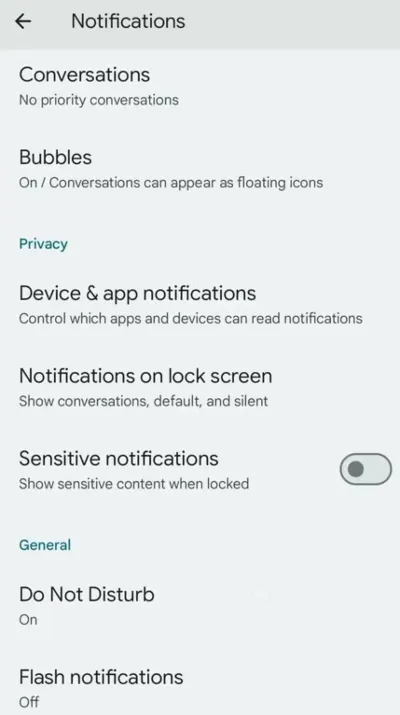 Do Not Disturb mode option in Notifications menu on Android.