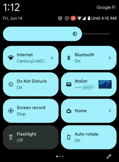 Do Not Disturb icon in quick menu on Android