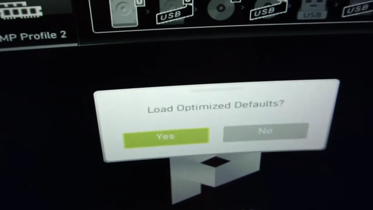Load optimized defaults option shown on Windows 11 BIOS.