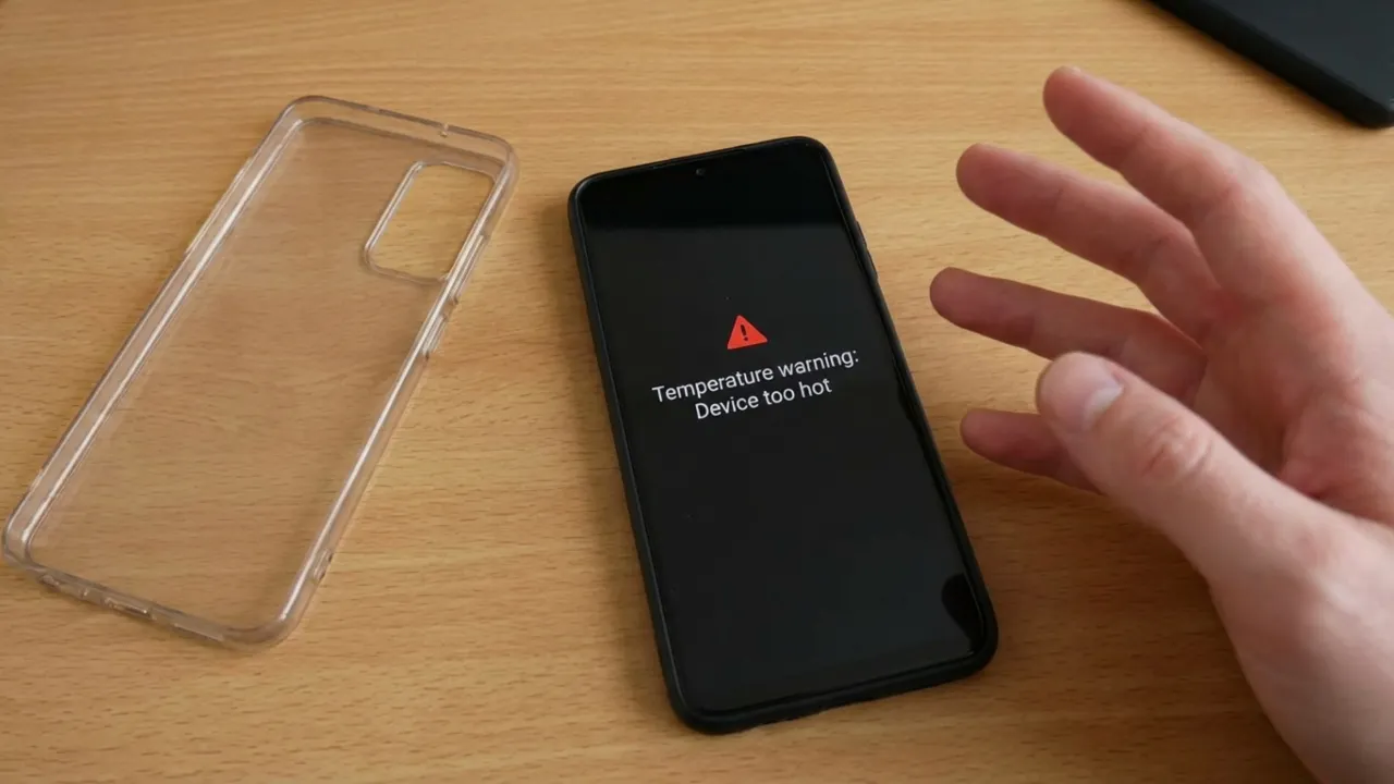 Phone case removed from overheated smartphone to improve heat dissipation.