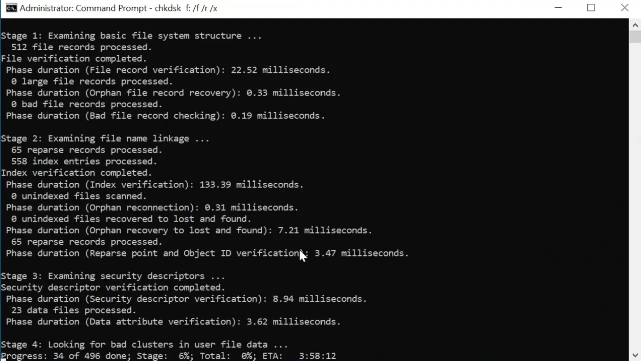 Fixing bad disk sectors using CHKDSK command in Windows 11