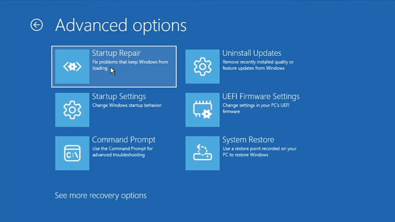 Startup Repair & System Restore options in WinRE - Windows 11