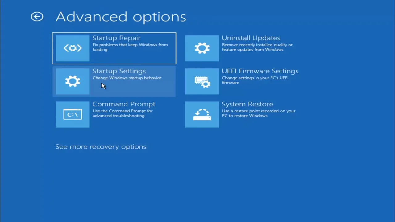 Startup Settings option in Boot settings on Windows 11.