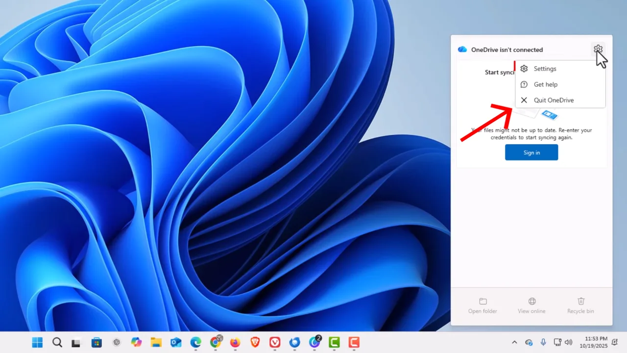 Click this pointed Quit OneDrive option to disable it.