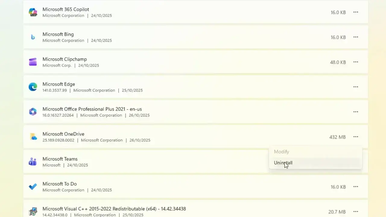 Click this Uninstall to remove OneDrive.