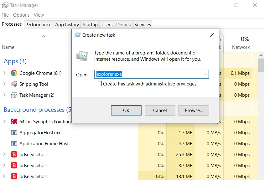 Restart explore.exe in Task Manager