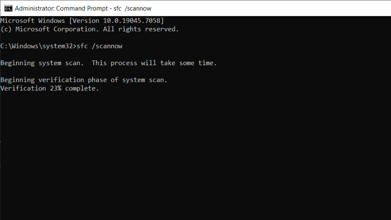 sfcscan running in command prompt in Windows.