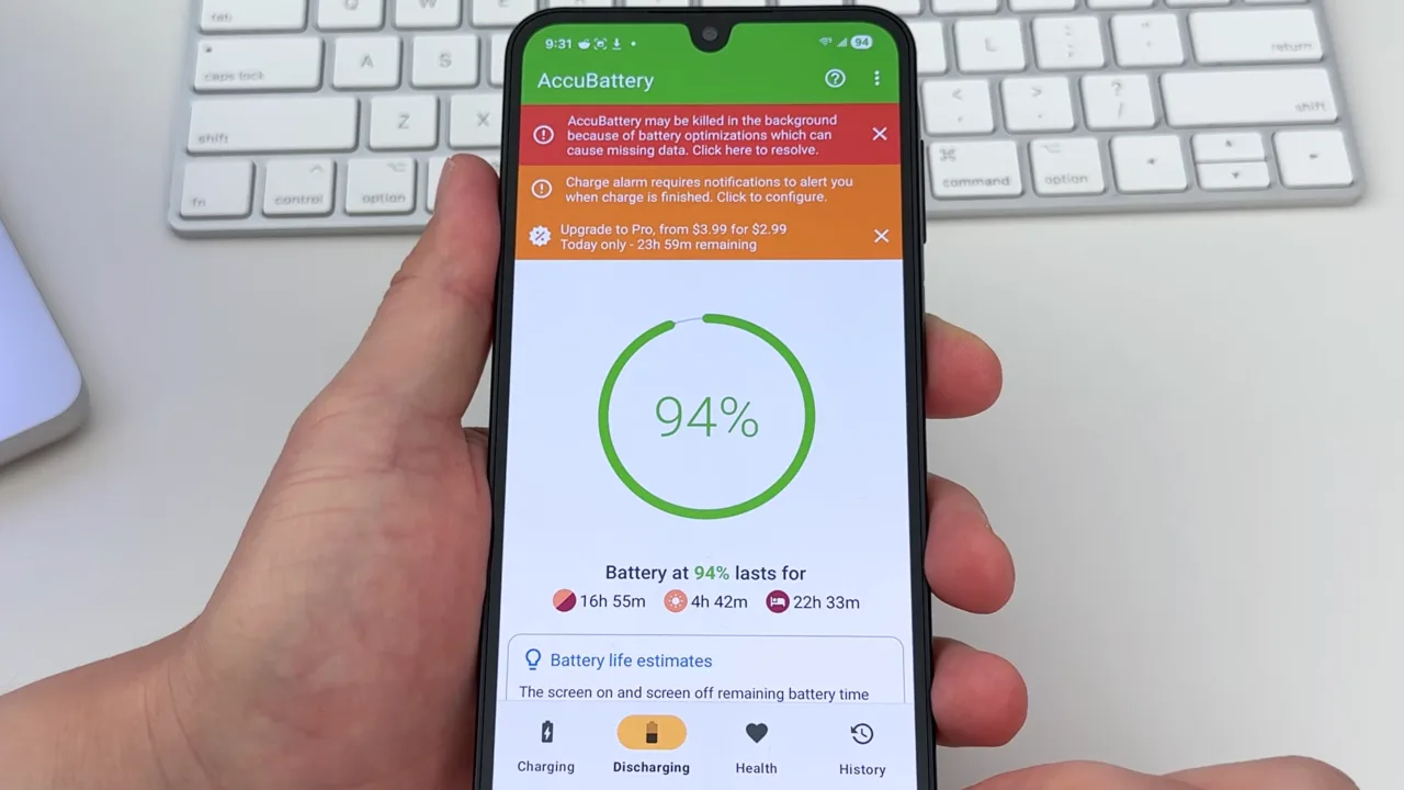 Android Battery Health shown in AccuBattery app.