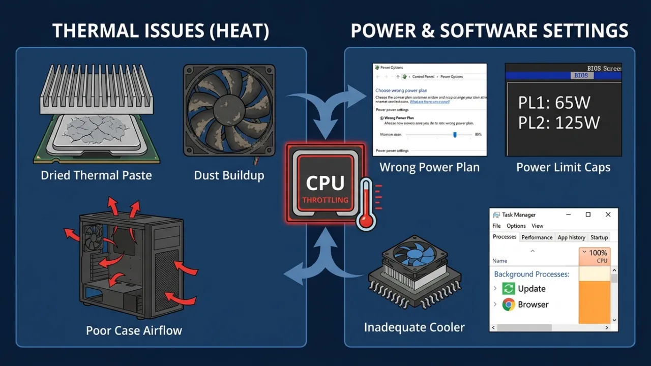 CPU throttling causes shown in visual.