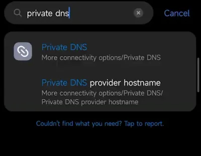 Searched prrivate dns in settings.