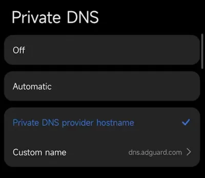 Provider DNS provider hostname option under Private DNS menu on Android.