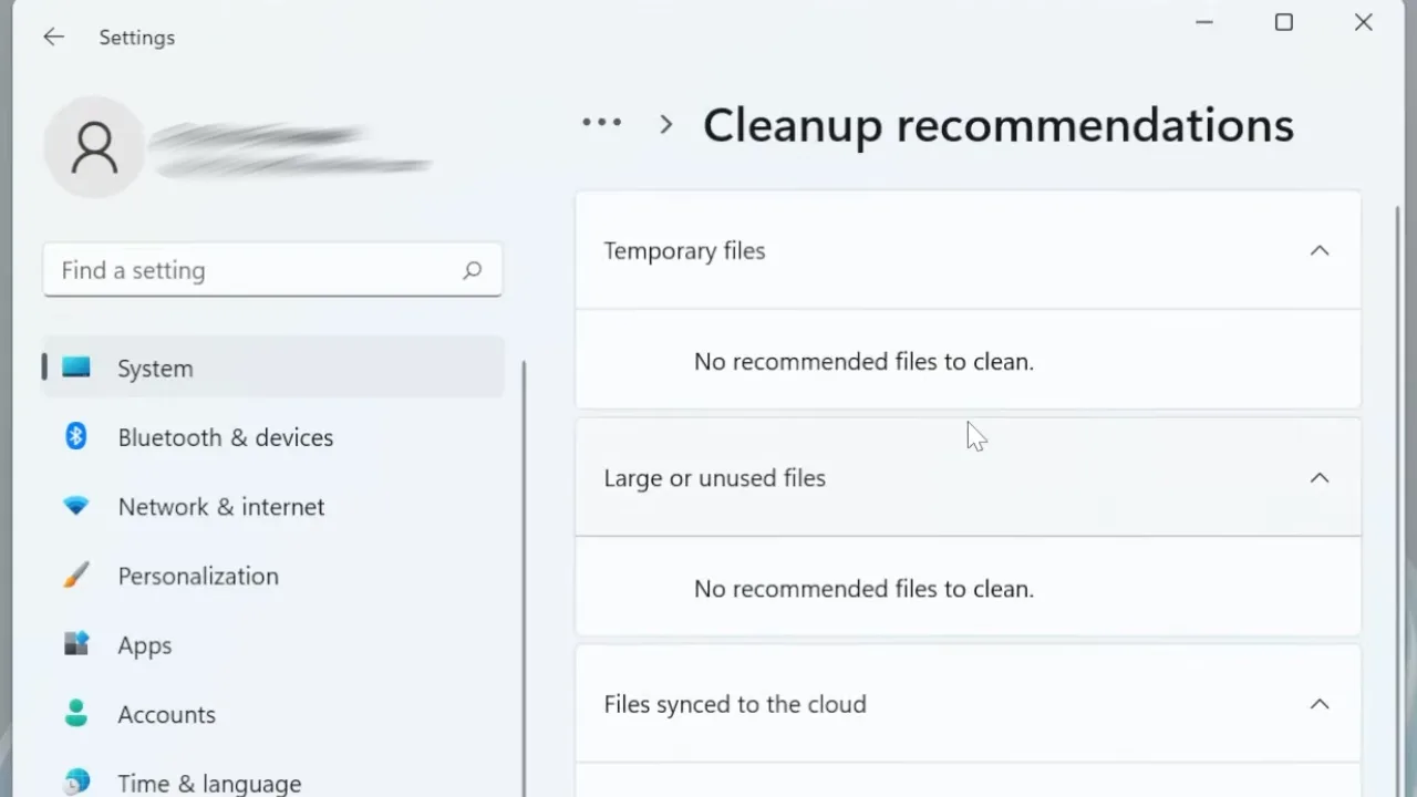 Cleanup recommendations menu shown on Windows 11.