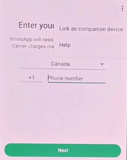 Click link as companion device in more menu on companion phone.