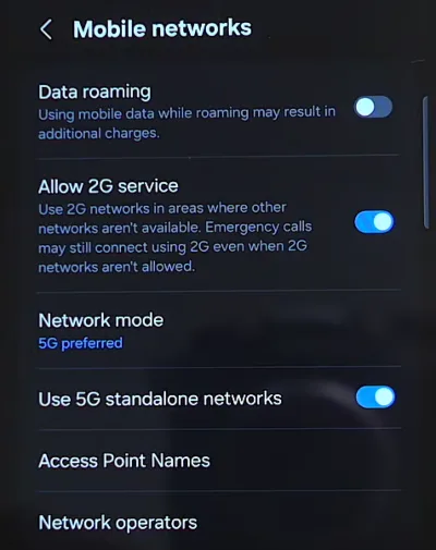 Data Roaming toggled off on Android Phone.
