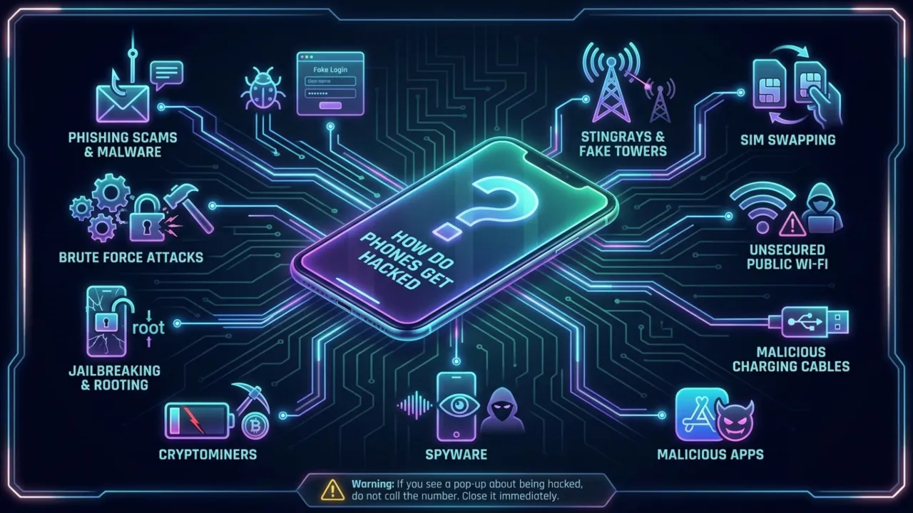 Phone hacking methods explained in visuals.