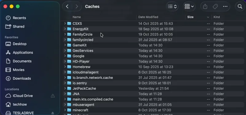 Libraray Cache folder filled with cache files on Mac.