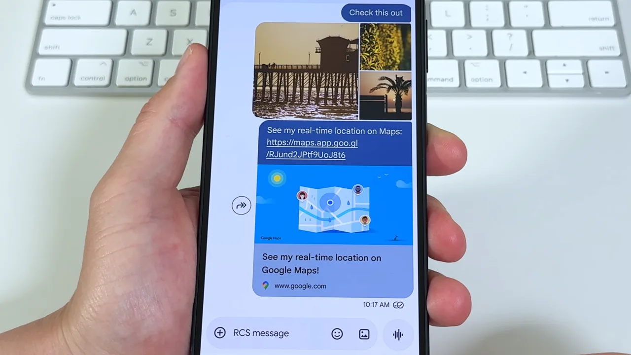 Location shared on with friend on Google Messages app.