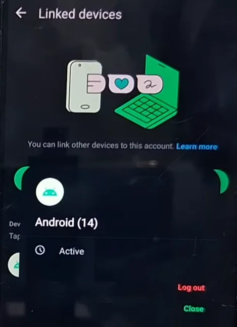 Showing log out button to remove linked device from primary phone.