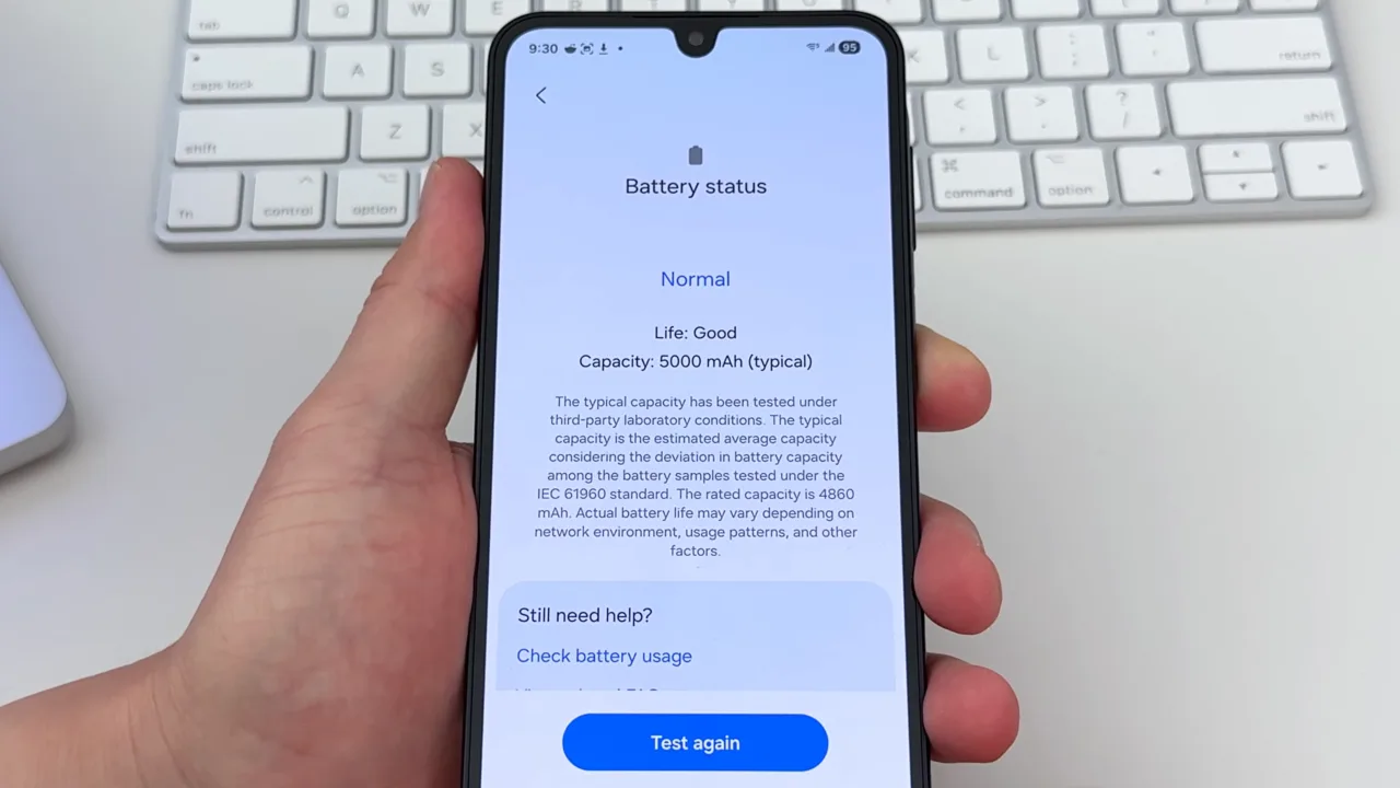 Samsung Members app on Android showing battery health.