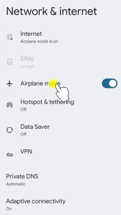 Android airplane mode fix internet connection issue.