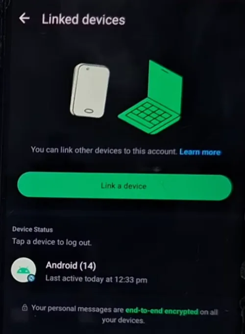 WhatsApp linked devices screen showing connected phones.