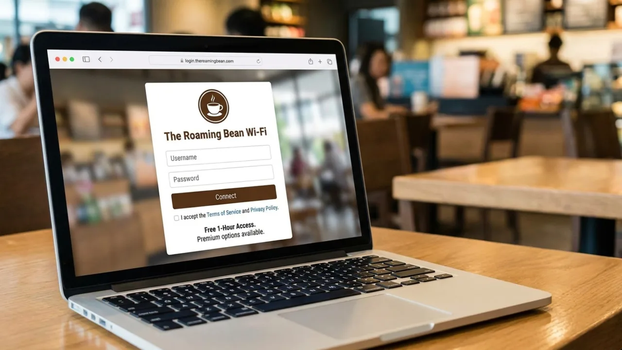A browser screen showing a Wi-Fi login portal required to access internet on public networks.
