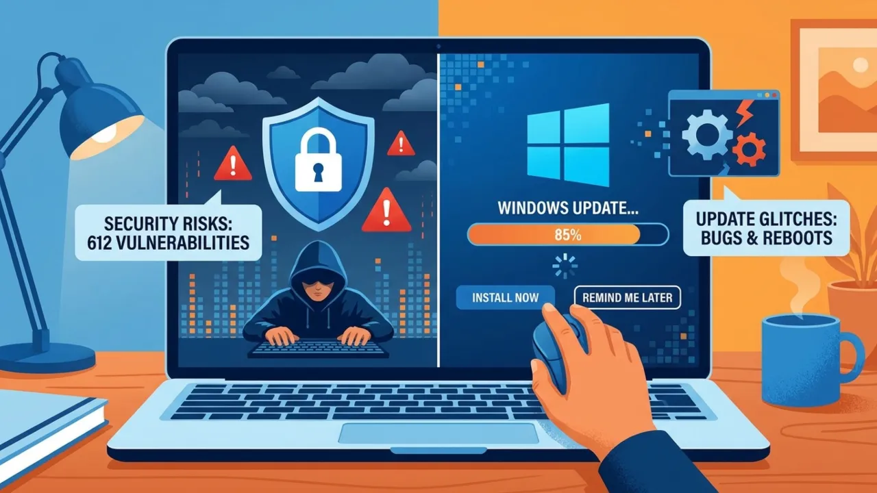 Cybersecurity concept showing hacker and system vulnerabilities alert.