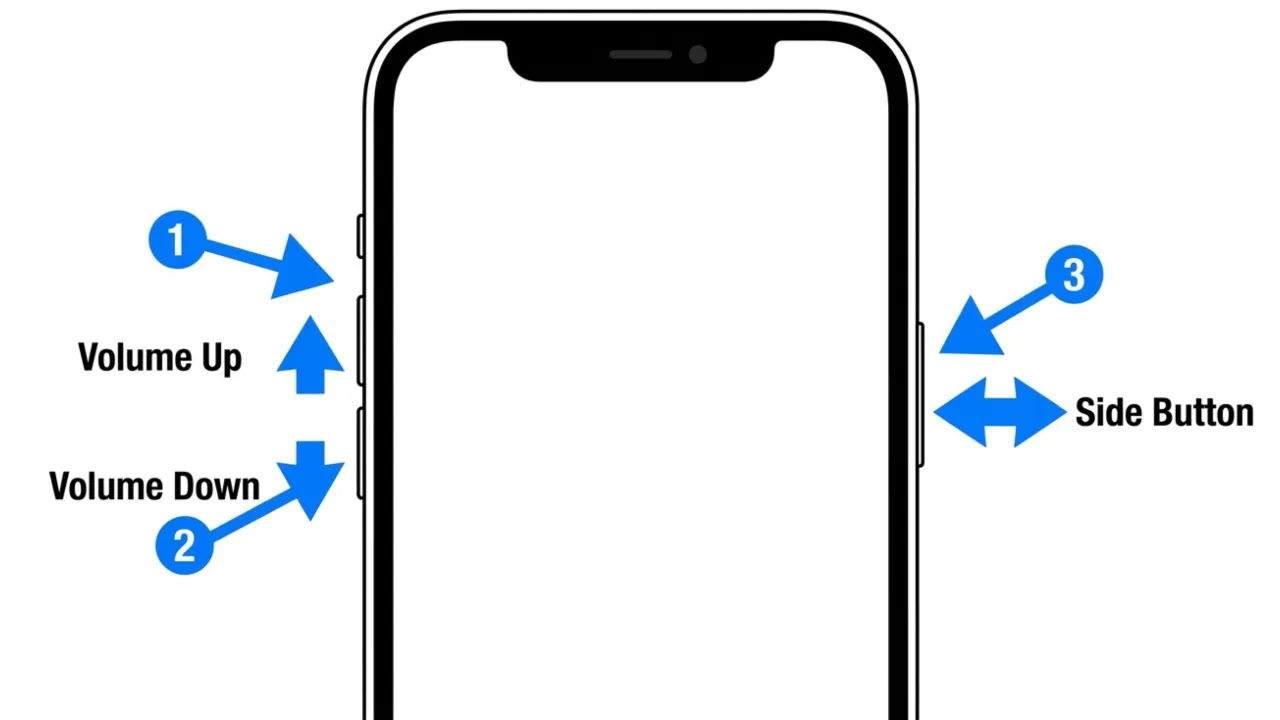 Button combinations shown to force restart iPhone 8 or later.
