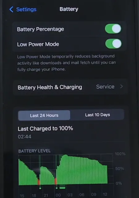 Image showing Low Power Mode turned on in iPhone.