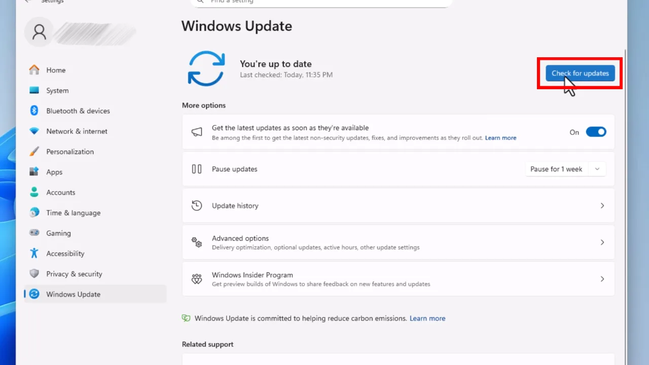 Windows 11 Update screen to install updates.