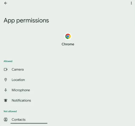 Android app permissions menu.
