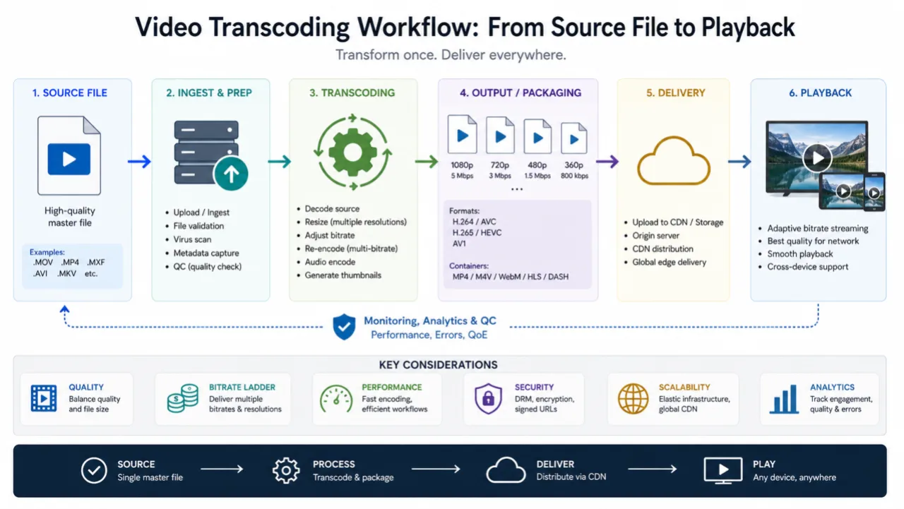 Video transcoding workflow diagram.
