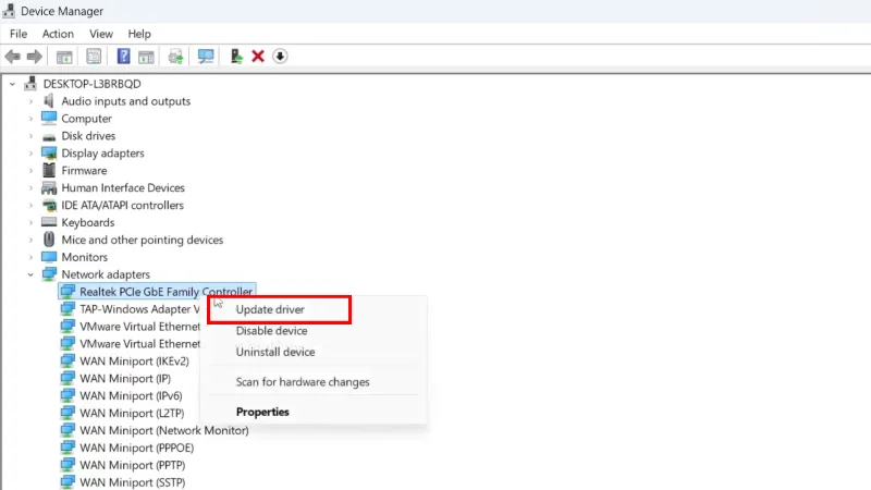 Update Network Adapter Driver from this option in Windows 11.
