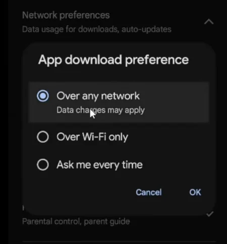 Set App download preference from given options.