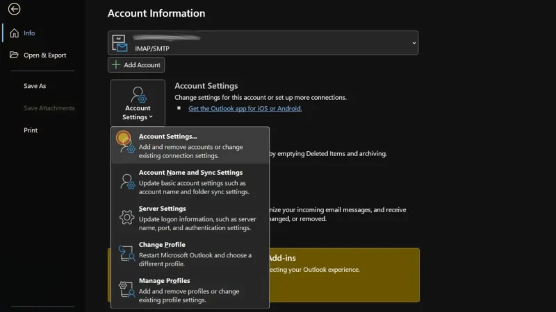 Click account settings, then again account settings in menu.