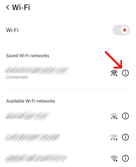 More info button highlighted next to Wi-Fi network.