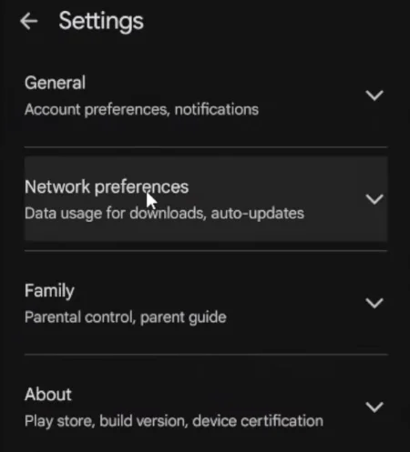 Tap this Network preferences option in Google account Settings.
