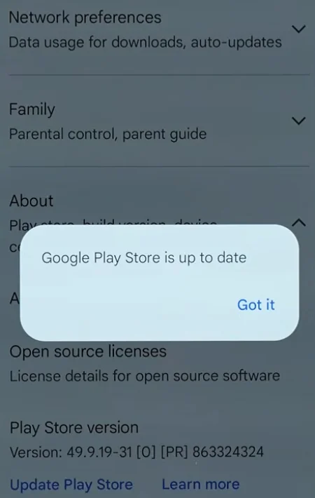 Update Google Play Store app.