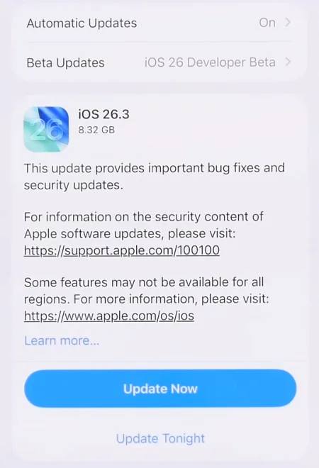 iPhone screen showing a new iOS update ready to install.