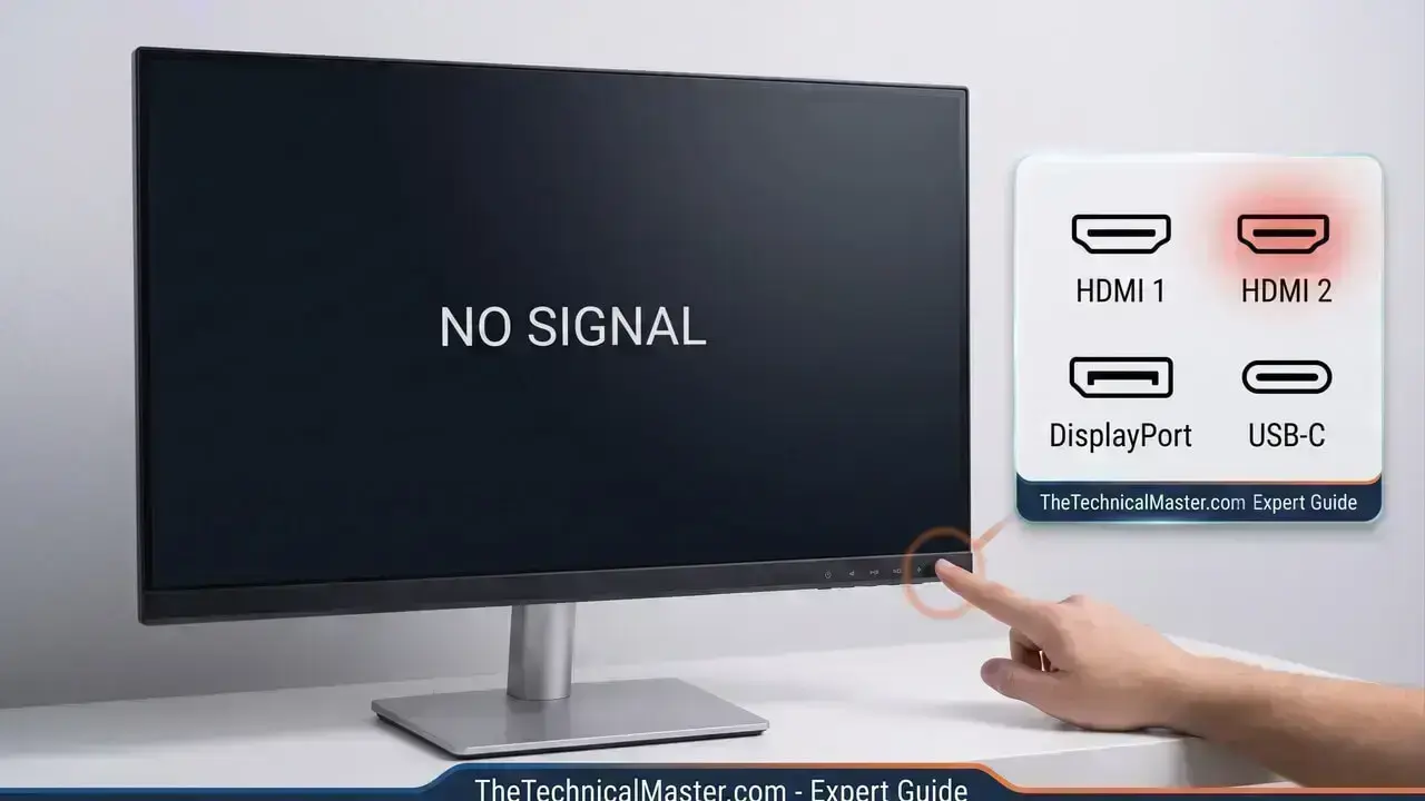 Troubleshooting monitor no signal error by selecting the correct input source between HDMI, DisplayPort, and USB-C