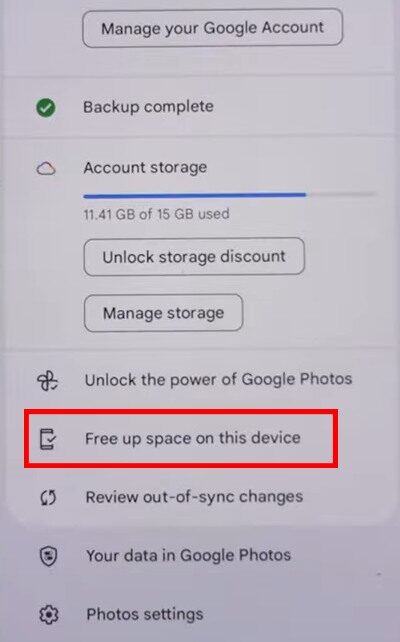 Google Photos Free up space feature on Android phone